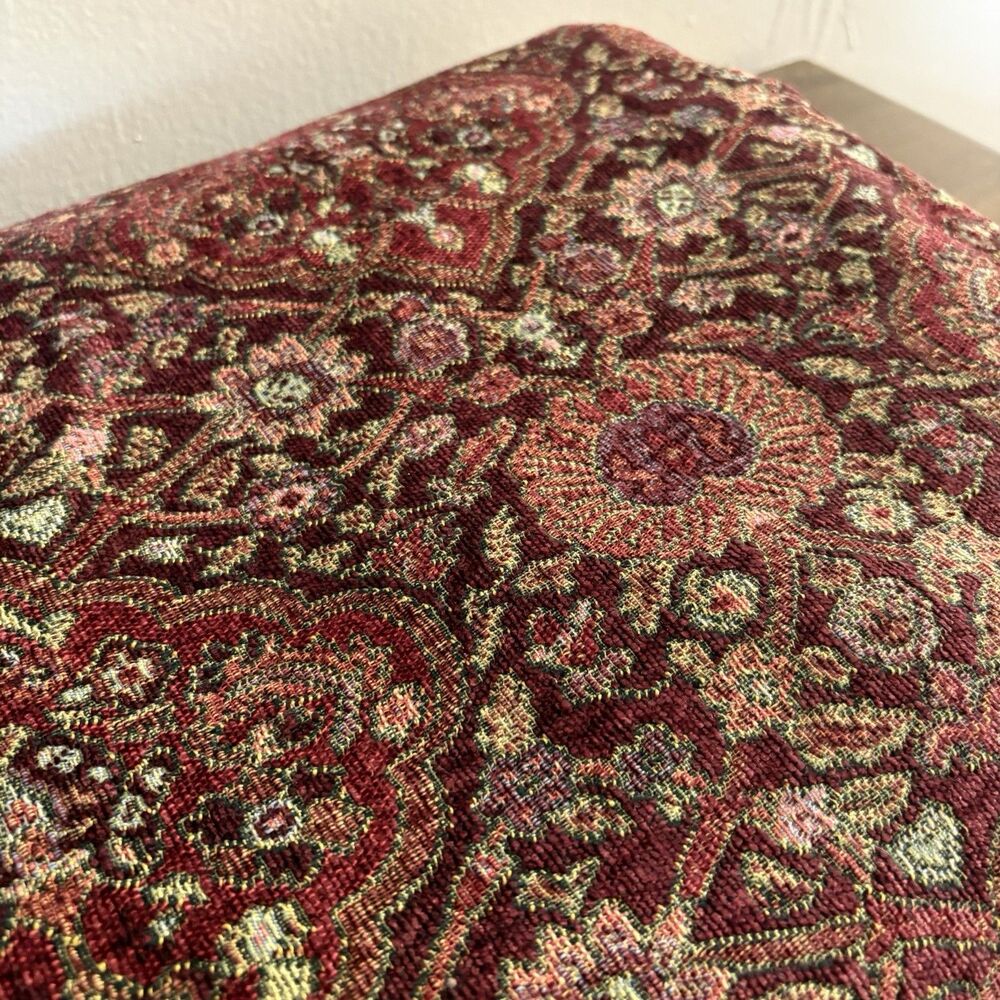 Upholstery Heavy Quality Material Vintage 56x112 Burgundy Floral Medallion